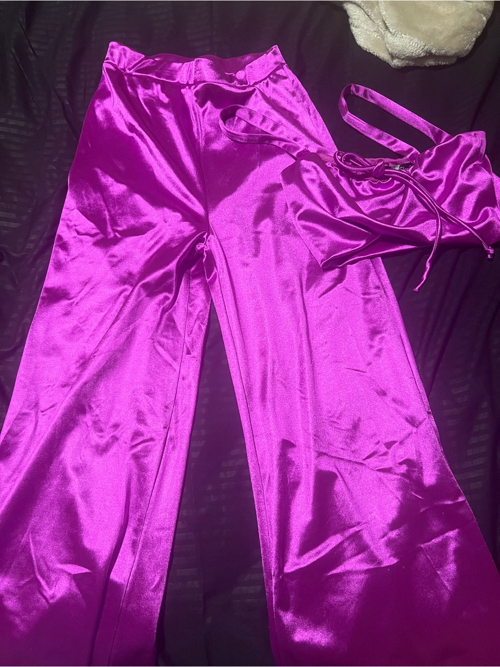 Satin Wide-Leg Pants in Magenta - Women's Jumpsuit Bottom